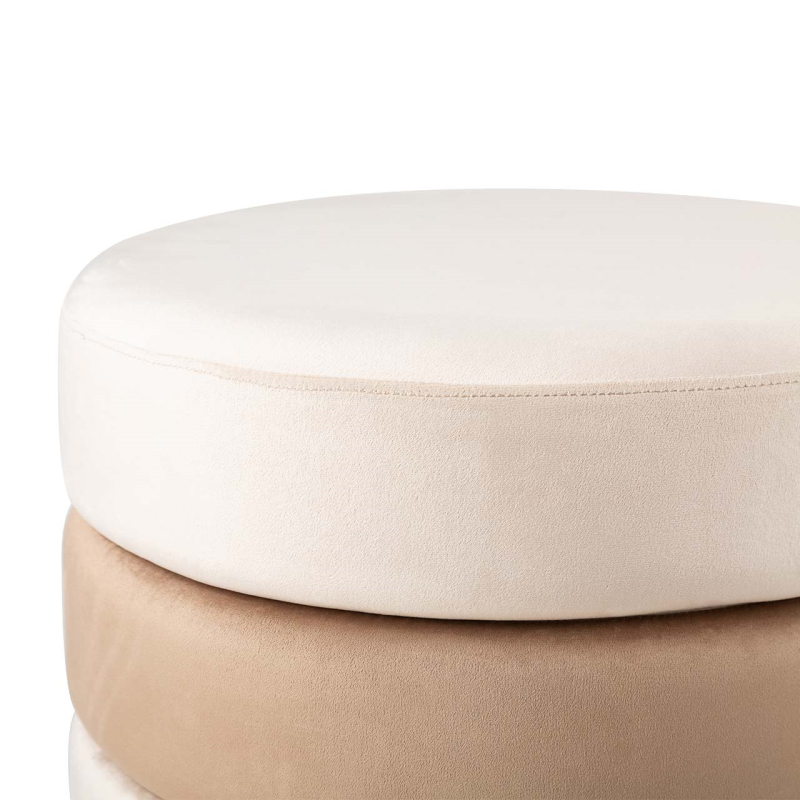 Cream & Dark Cream Round Ottoman Footstool With Gold Base