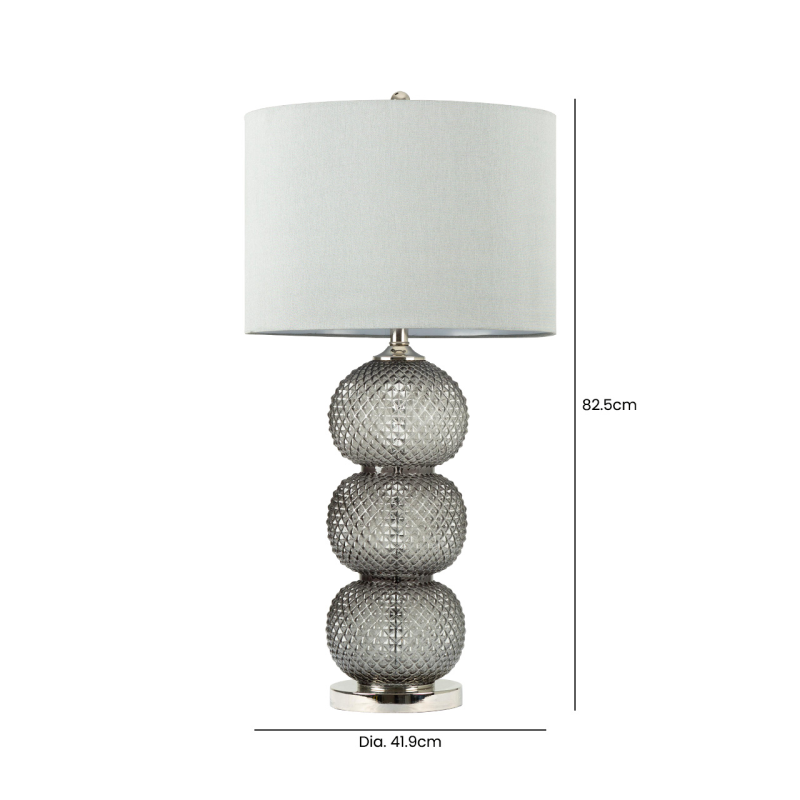 82.5cm Clear Black Glass Table Lamp with Grey Faux Silk Shade