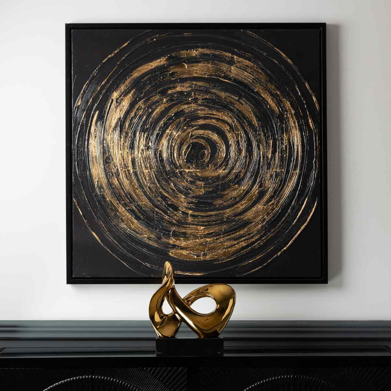 Dark Grey and Gold Framed Abstract Canvas Wall Art