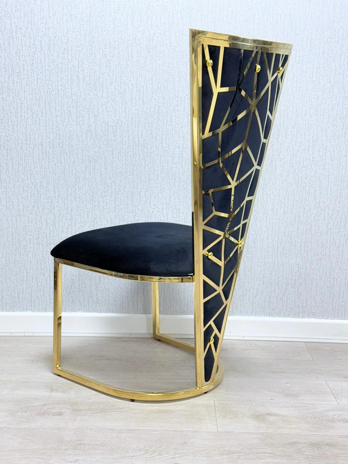 Florence High Back Black/Gold Plush Velvet Dining Chair