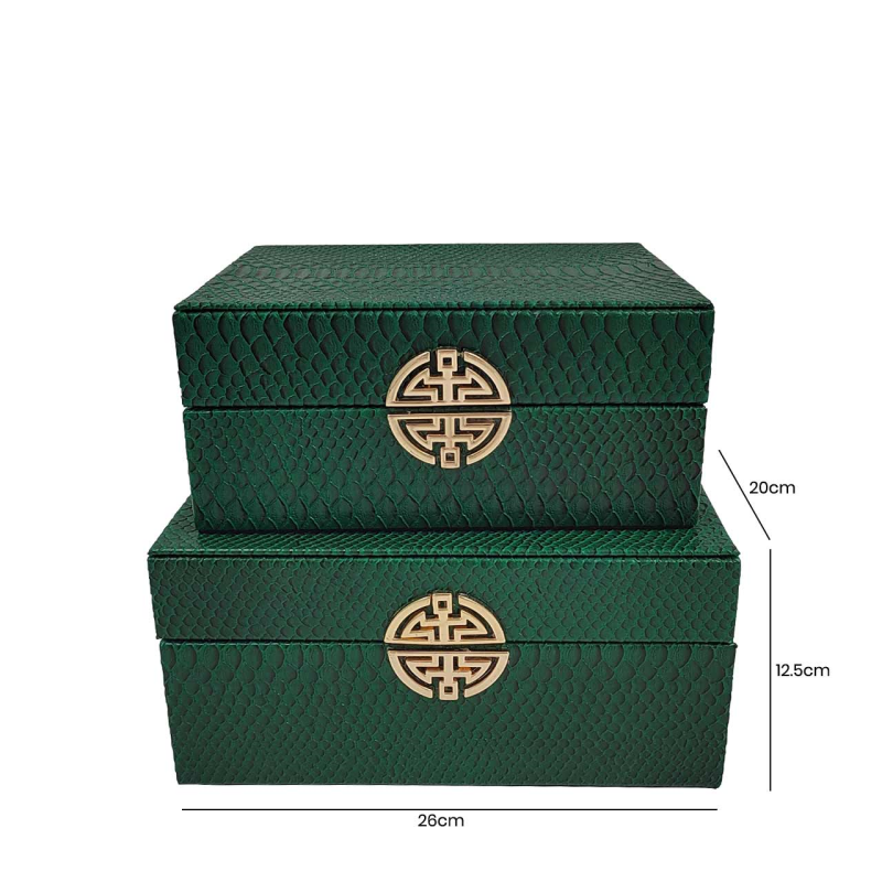 Green Faux Snake Leather Jewellery Boxes set of 2