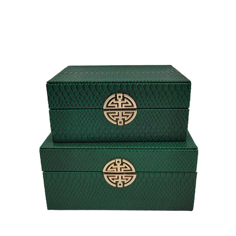 Green Faux Snake Leather Jewellery Boxes set of 2