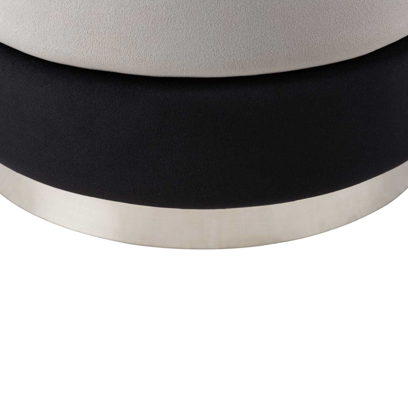 Black & Grey Round Ottoman Footstool With Chrome Base