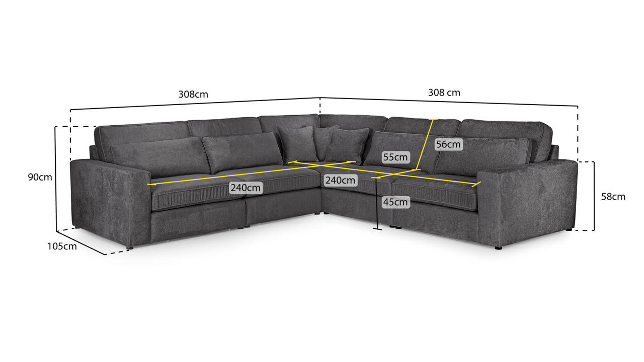 Kiana Modular Mocha Large 308cm x 308cm Corner Sofa