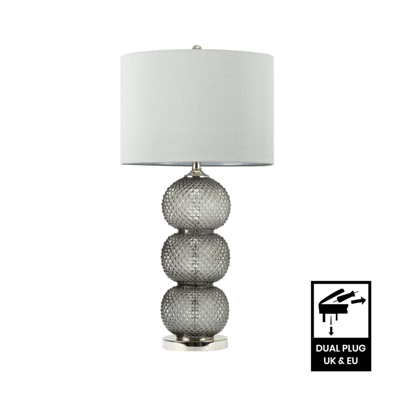 82.5cm Clear Black Glass Table Lamp with Grey Faux Silk Shade