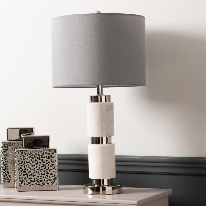 70cm White Marble Table Lamp with Grey Shade