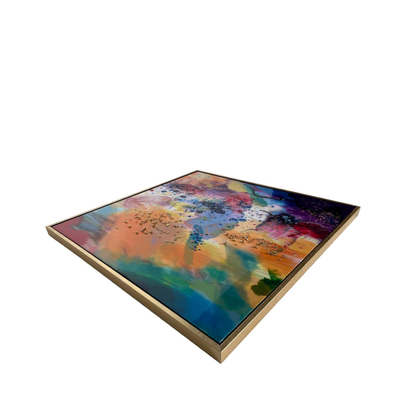 62.5x62.5 Framed Multicolored Abstract Canvas