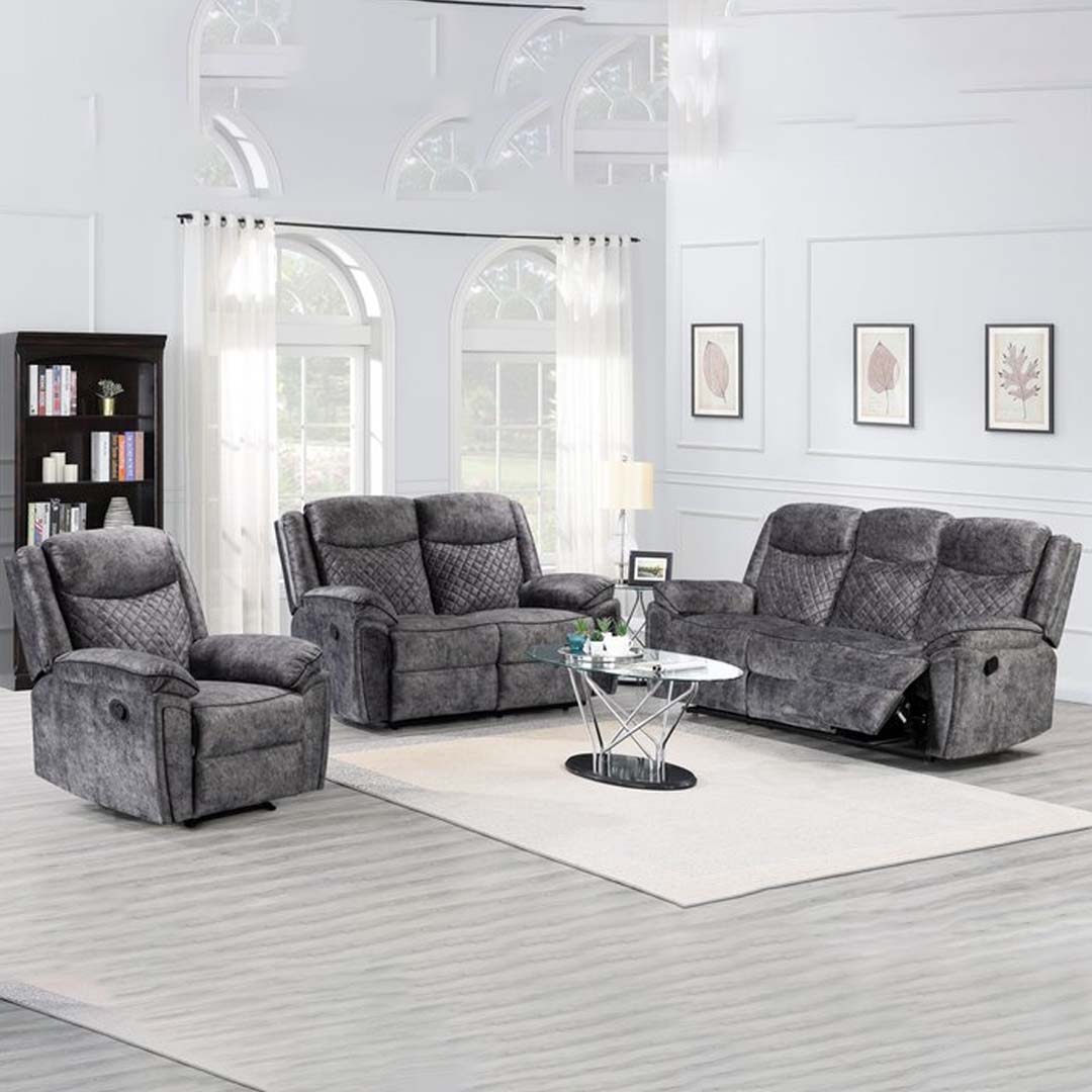 Normandy Velvet Recliner Sofa Set in Silver