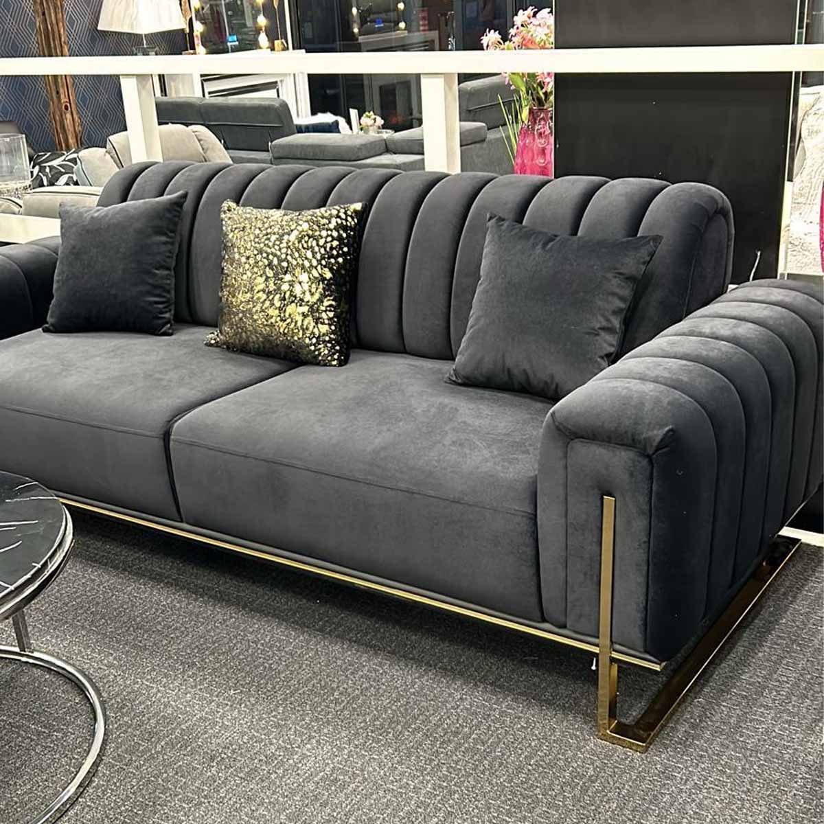 Paris Luxury Black & Gold 3+2 Velvet Sofa