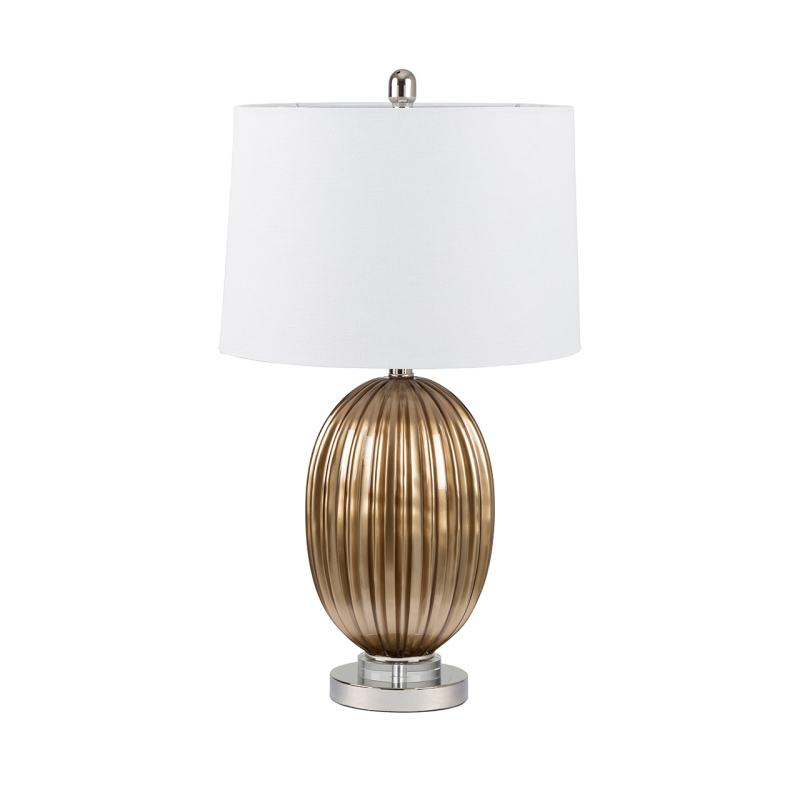 Ribbed Gold Table Lamp with White Linen Shade