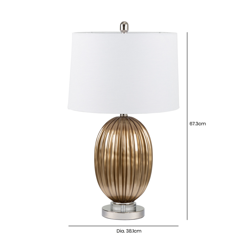 Ribbed Gold Table Lamp with White Linen Shade