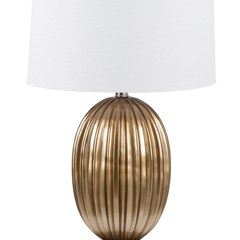 Ribbed Gold Table Lamp with White Linen Shade