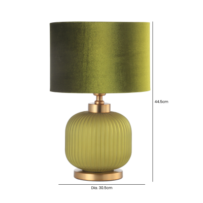 44.5cm Frost Green Pleated Glass with Green Velvet Shade Table Lamp