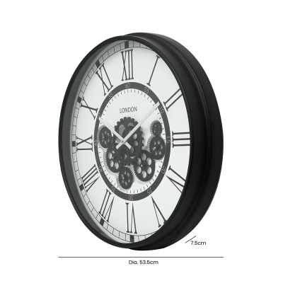 53.5cm Black Gears Wall Clock