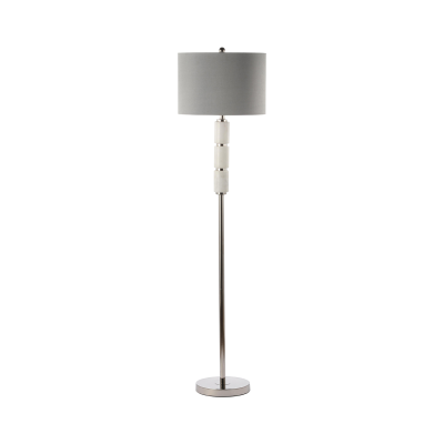 152.4cm White Marble Floor Lamp with Grey Faux Silk Shade