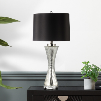 81.3cm Silver Twist Table Lamp with Black Satin Shade