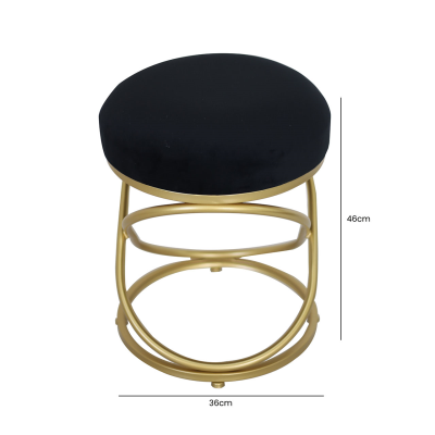 Black Velvet Rizzo Stool with Gold Legs