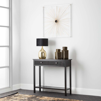 Lindon Black Wood 2 Drawer Console Table