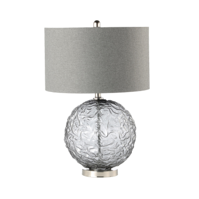 66cm Clear Black Glass Table Lamp with Grey Linen Shade