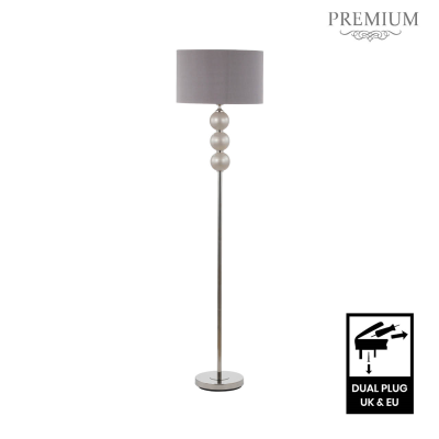 168cm Opal Grey Glass Floor Lamp with Grey Faux Silk Shade