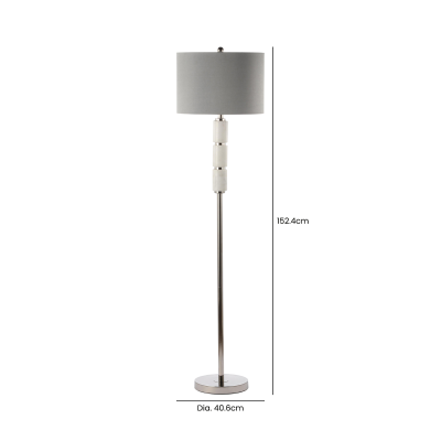 152.4cm White Marble Floor Lamp with Grey Faux Silk Shade