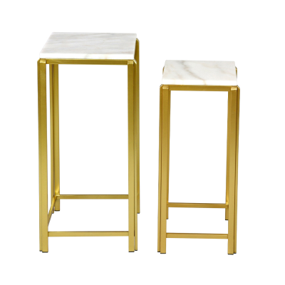 Lena Set of 2 White Marble with Gold Metal Legs End Table