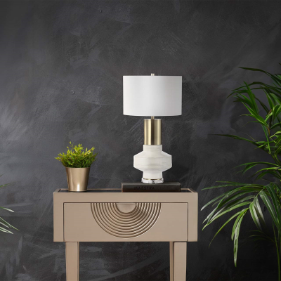 79.5cm White Ceramic Table Lamp with White Linen Shade