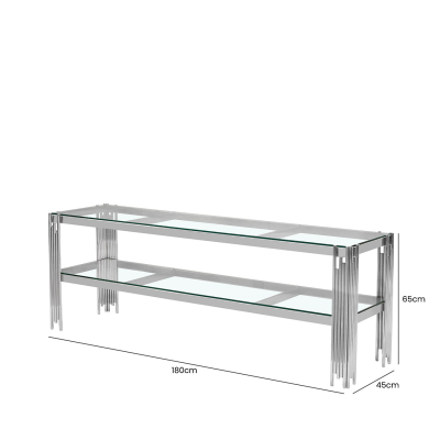 Cohen Chrome Steel Tubes with Clear Glass Shelves Entertainment Unit