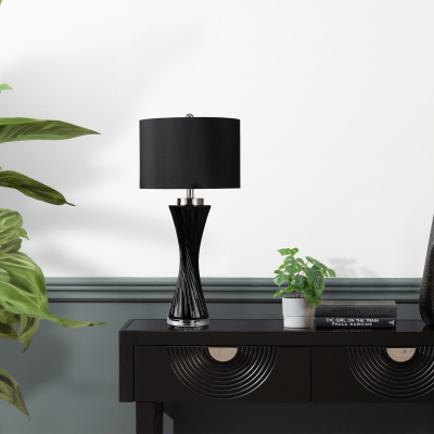 78cm Black Twist Table Lamp with Black Faux Silk Shade