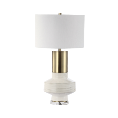 79.5cm White Ceramic Table Lamp with White Linen Shade