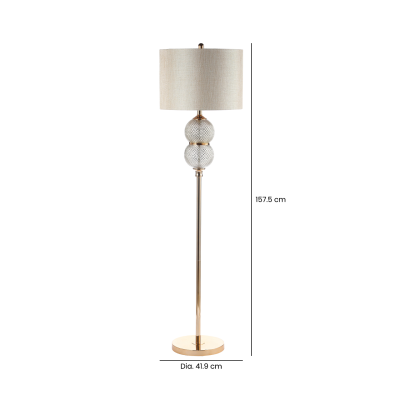 157.5cm Clear Silver Glass Floor Lamp with Cream Linen Shade