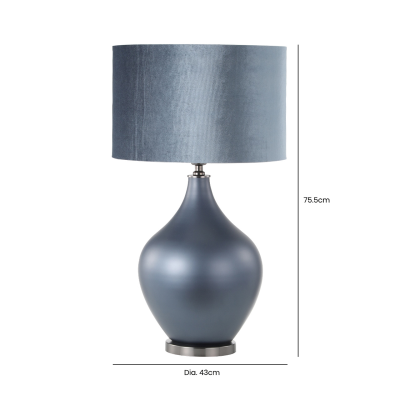 75.5cm Matte Blue Glass Table Lamp with Blue Velvet Shade