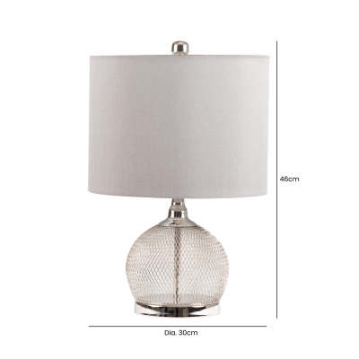 46cm Chrome Wire Mesh Table Lamp with Grey Faux Silk Shade