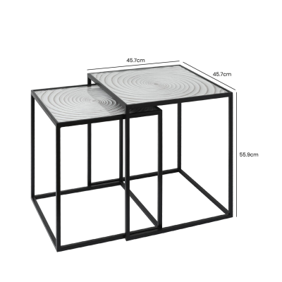 Set of 2 Black Metal with Spiral White Top Nesting Tables