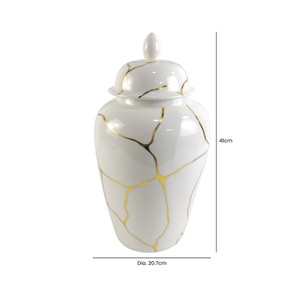 41cm White and Gold Ginger Jar