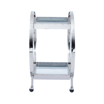 96cm Chrome Metal and Clear Glass Drinks Trolley