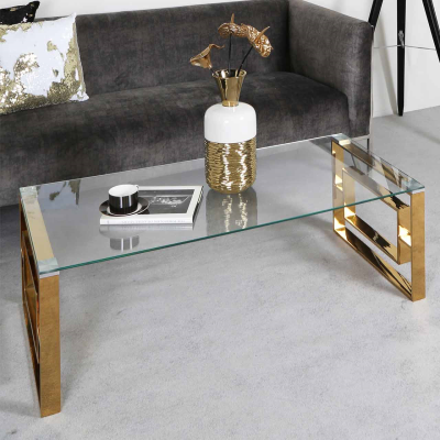 Apex Gold Metal With Top Glass Coffee Table