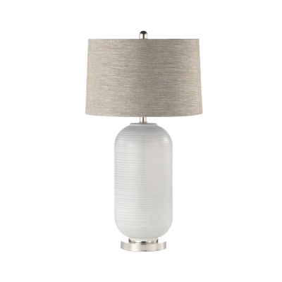 77.5cm Grey Stripe Glass Table Lamp with Brown Linen Shade