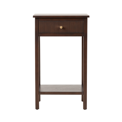 Lindon Walnut Brown 1 Drawer End Table with Gold Handles