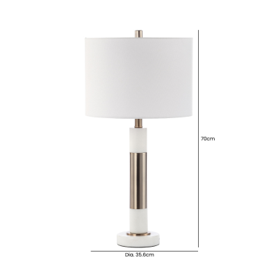 70cm White Marble and Metal Table Lamp with White Linen Shade