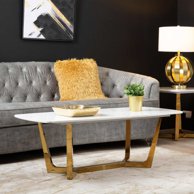 Meghan Gold Metal with White Faux Top Marble Coffee Table