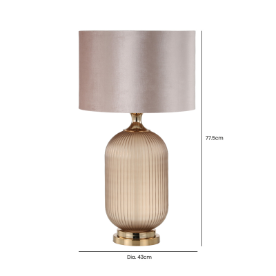 77.5cm Brown Pleated Glass Table Lamp with Champagne Velvet Shade