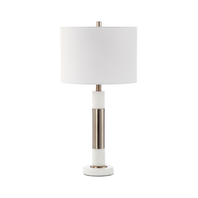 70cm White Marble and Metal Table Lamp with White Linen Shade