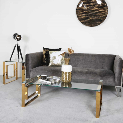 Apex Gold Metal With Top Glass Coffee Table