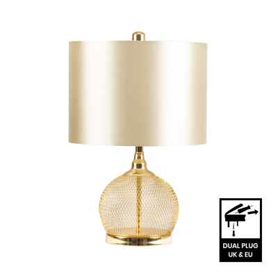 46cm Gold Wire Mesh Table Lamp with Champagne Satin Shade