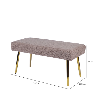 Beige Boucle Bench with Gold Legs