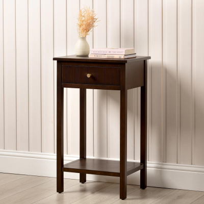 Lindon Walnut Brown 1 Drawer End Table with Gold Handles