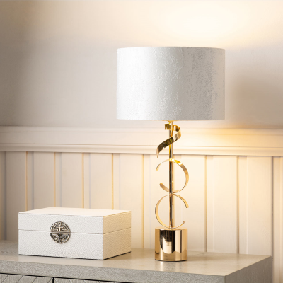 51cm Gold Metal Swirl Table Lamp with White Cotton Shade Gold Inside