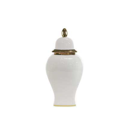 42.6cm White with Gold Lid Ginger Jar