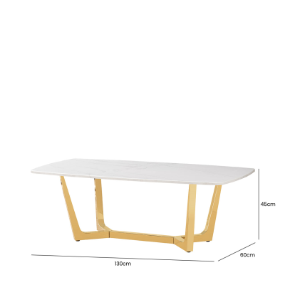 Meghan Gold Metal with White Faux Top Marble Coffee Table